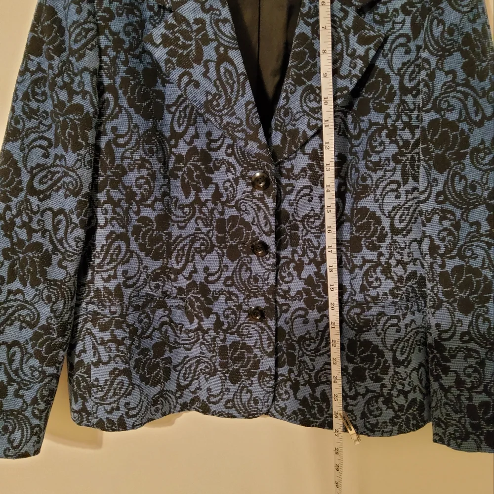 Alfred Dunner Blue/Black Floral Brocade Long Sleeve Blazer/Jacket Size 16 - Picture 4 of 10